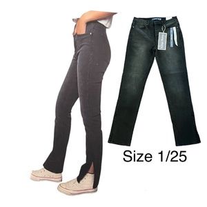 Button -Up High Rise Slim Straight Fit Jeans Black Wash Size 1/25